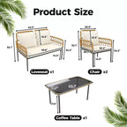 Set di mobili da giardino da 4 pezzi, set di tavolo e sedie da esterno in rattan con tavolino in vetro e divanetto, adatto per appartamenti, cortili, beige