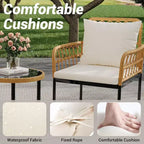 Set di mobili da giardino da 4 pezzi, set di tavolo e sedie da esterno in rattan con tavolino in vetro e divanetto, adatto per appartamenti, cortili, beige