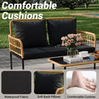 Set di mobili da giardino da 4 pezzi, set di tavolo e sedie da esterno in rattan con tavolino in vetro e divanetto, adatto per appartamenti, cortili, beige