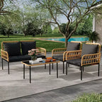 Set di mobili da giardino da 4 pezzi, set di tavolo e sedie da esterno in rattan con tavolino in vetro e divanetto, adatto per appartamenti, cortili, beige