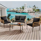 Set di mobili da giardino da 4 pezzi, set di tavolo e sedie da esterno in rattan con tavolino in vetro e divanetto, adatto per appartamenti, cortili, beige