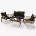 4-Piece Patio Furniture Set, Rattan Outdoor Patio Table and Chair Set with Glass Side Table and Loveseat, Suitable for Apartments, Backyards, Beige