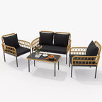 4-Piece Patio Furniture Set, Rattan Outdoor Patio Table and Chair Set with Glass Side Table and Loveseat, Suitable for Apartments, Backyards, Beige