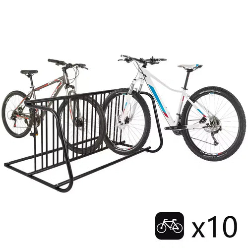 Portabiciclette commerciale a terra per 10 bici, organizzatore a griglia in acciaio verniciato a polvere resistente, portaoggetti autoportante a doppio lato per garage/vetrine/scuole