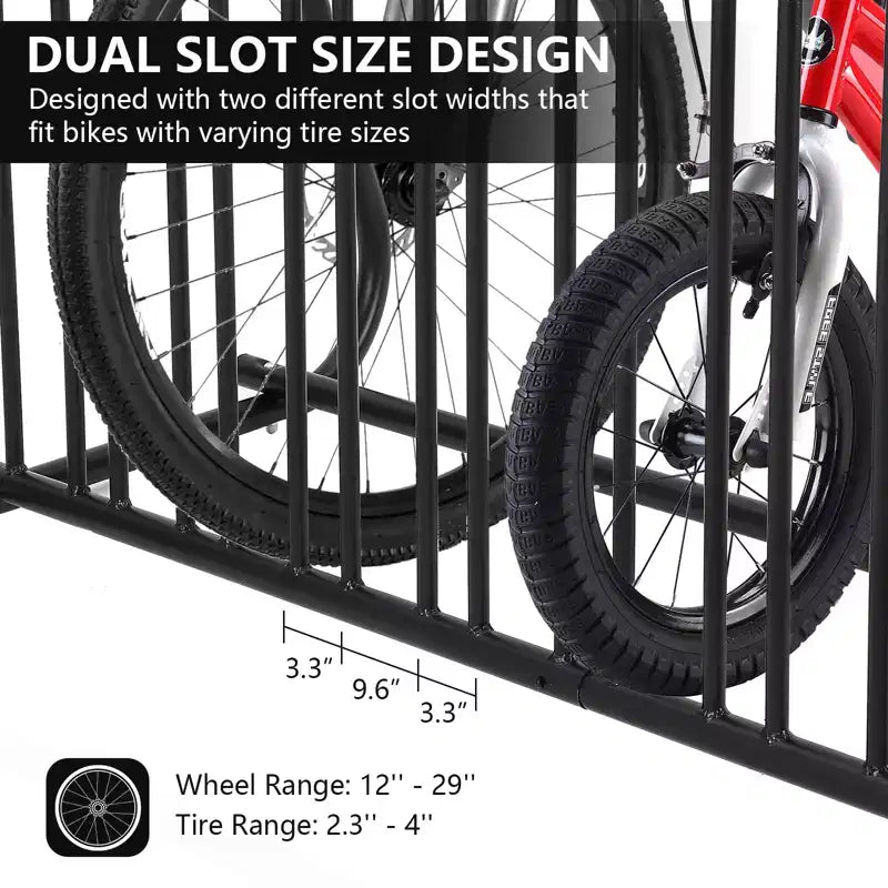Portabiciclette commerciale a terra per 10 bici, organizzatore a griglia in acciaio verniciato a polvere resistente, portaoggetti autoportante a doppio lato per garage/vetrine/scuole
