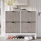 COZONY Scarpiera scanalata con cassetti a ribalta, moderno organizer stretto per l'ingresso, scarpiera autoportante in stile rustico per l'ingresso