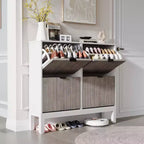 COZONY Scarpiera scanalata con cassetti a ribalta, moderno organizer stretto per l'ingresso, scarpiera autoportante in stile rustico per l'ingresso
