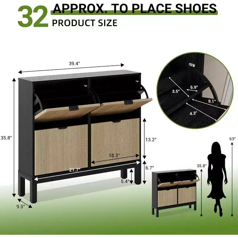 COZONY Scarpiera scanalata con cassetti a ribalta, moderno organizer stretto per l'ingresso, scarpiera autoportante in stile rustico per l'ingresso
