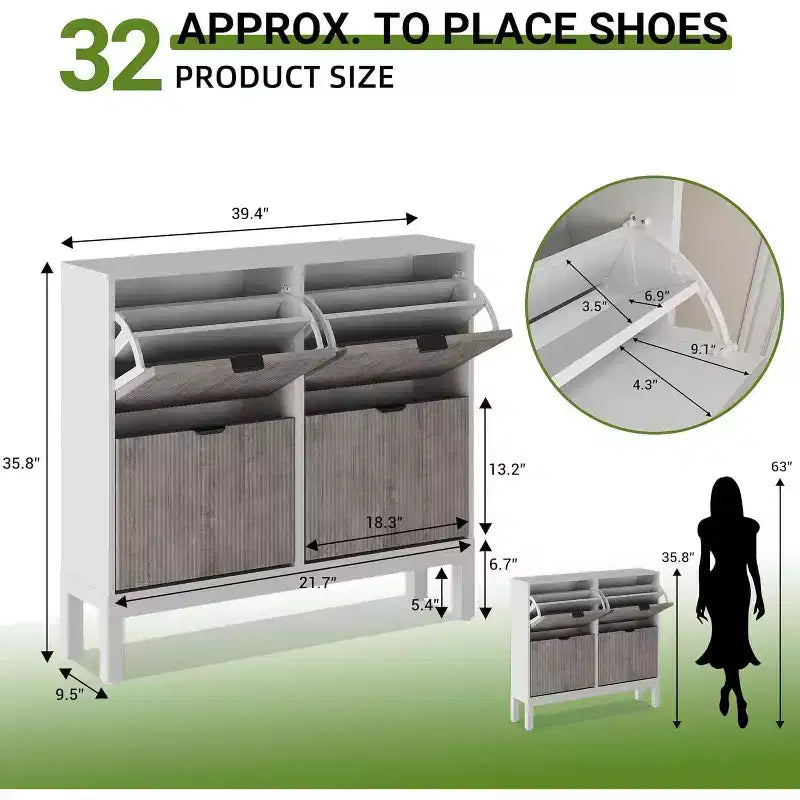 COZONY Scarpiera scanalata con cassetti a ribalta, moderno organizer stretto per l'ingresso, scarpiera autoportante in stile rustico per l'ingresso