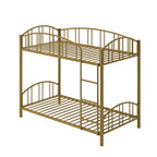 Lit superposé jumeau sur jumeau avec escaliers et garde-corps arqué, support à lattes métalliques robustes, gain de place, silencieux, pas besoin de sommier tapissier pour chambre d'enfant et dortoir