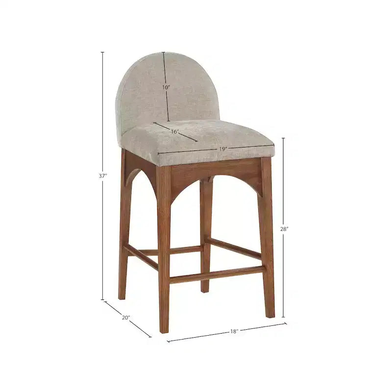 Meridian Furniture, Sgabello Waldorf in Tessuto Ciniglia Beige