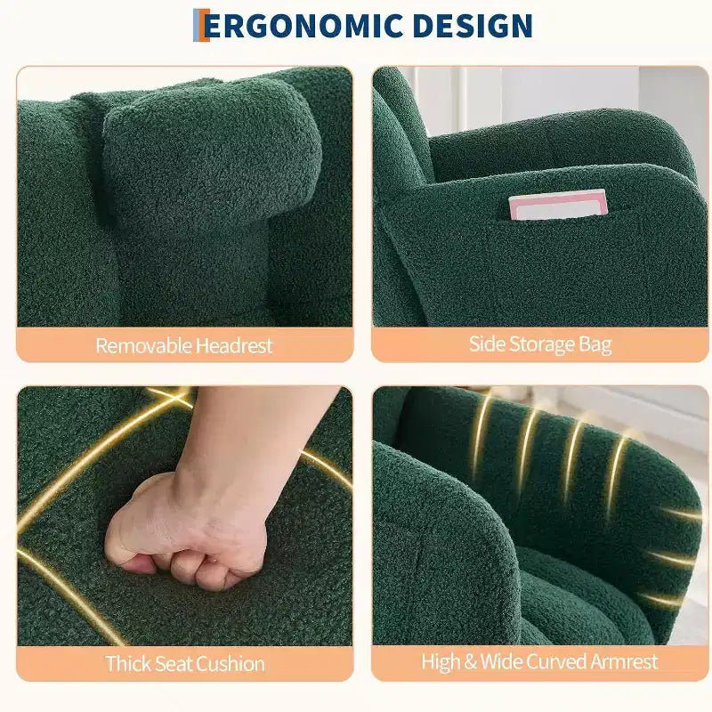 Sedia a Dondolo da Nido Acekool, Dondolo con Piedi in Legno e Tasche Laterali, Dondolo Imbottito in Peluche per la Camera dei Bambini