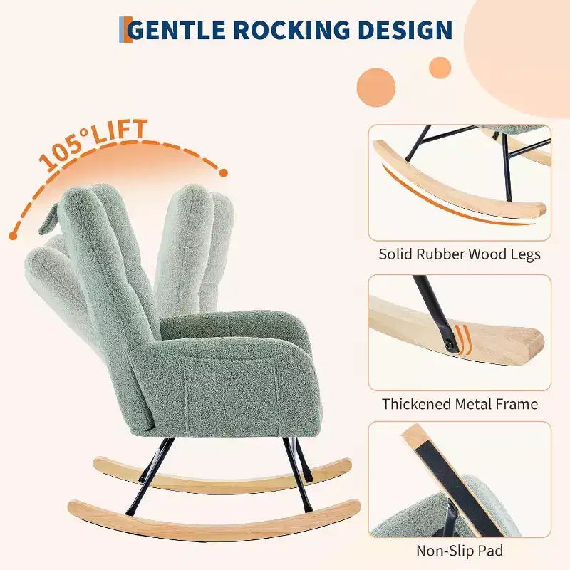 Sedia a Dondolo da Nido Acekool, Dondolo con Piedi in Legno e Tasche Laterali, Dondolo Imbottito in Peluche per la Camera dei Bambini