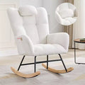 Acekool Nursery Rocking Chair, 300lb Glider with Wood Legs & Side Pockets, Teddy Upholstered Glider for Nursery