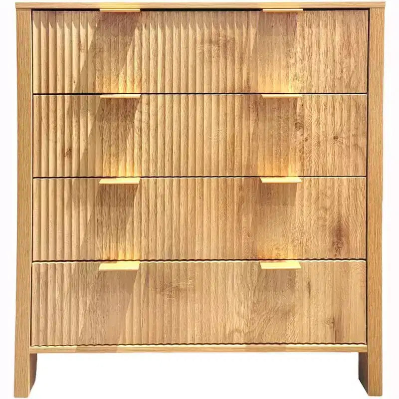 Cassettiera in legno con pannello fluted Waveform e 4 cassetti, comò moderno per camera da letto, soggiorno, cameretta e ingresso