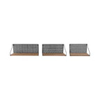 Set di 3 Scaffali da Parete – Mensole Sospese Boho in Metallo e Legno con Finitura Impiallacciata – Struttura in Ferro – Mensole Galleggianti Decorative per Casa e Ufficio