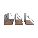Set di 3 Scaffali da Parete – Mensole Sospese Boho in Metallo e Legno con Finitura Impiallacciata – Struttura in Ferro – Mensole Galleggianti Decorative per Casa e Ufficio
