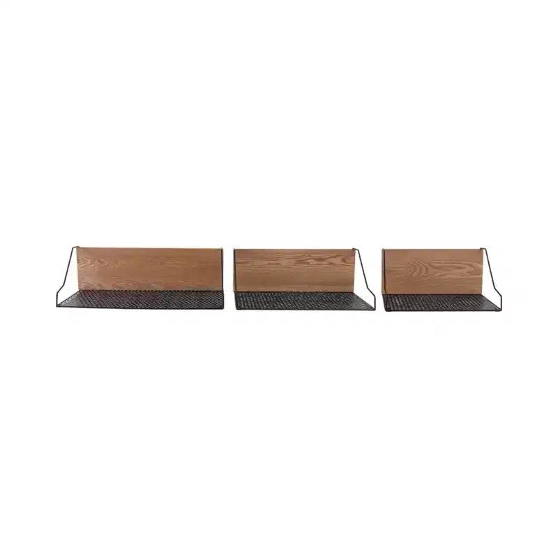 Set di 3 Scaffali da Parete – Mensole Sospese Boho in Metallo e Legno con Finitura Impiallacciata – Struttura in Ferro – Mensole Galleggianti Decorative per Casa e Ufficio