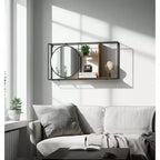 Wall Storage Shelf with Mirror, Industrial Metal and Wood Floating Shelf, Modern Home Decor for Bedroom, Living Room, Office