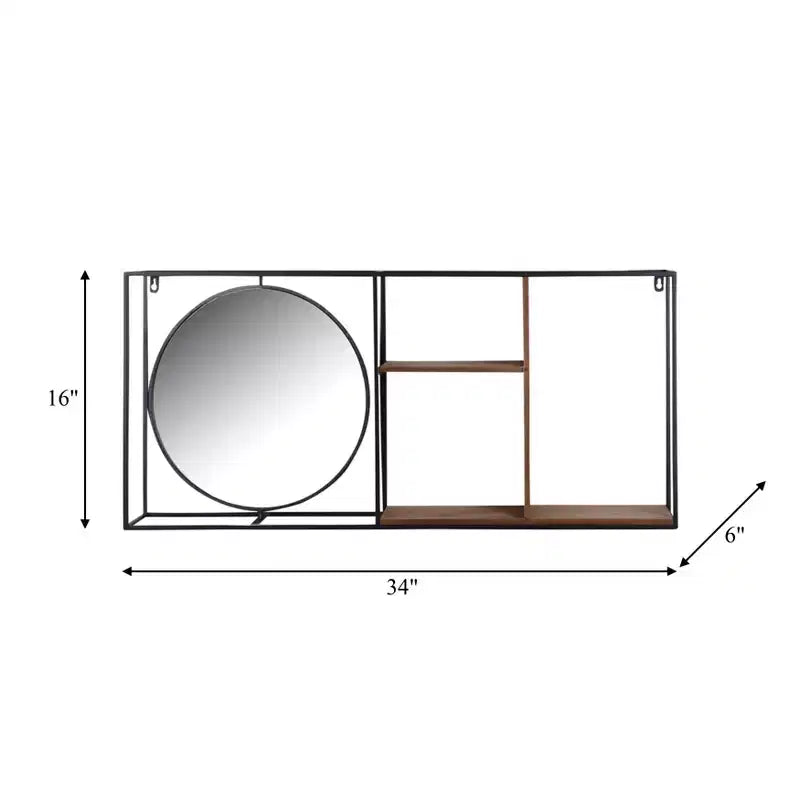 Mensola a Muro con Specchio, Mensola Sospesa Industriale in Metallo e Legno, Decorazione Moderna per Camera da Letto, Soggiorno, Ufficio
