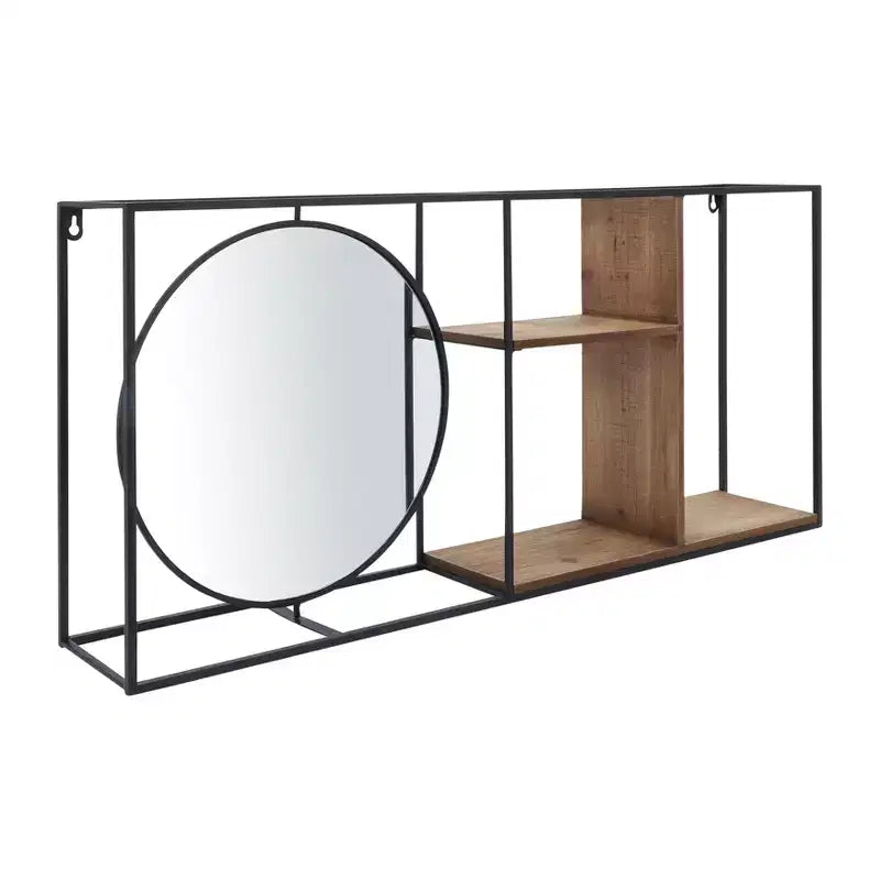 Mensola a Muro con Specchio, Mensola Sospesa Industriale in Metallo e Legno, Decorazione Moderna per Camera da Letto, Soggiorno, Ufficio