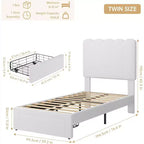 Struttura Letto Singolo in Velluto Beige con Cassetto Contenitore, Testiera, Supporto a Doghe, Senza Rete a Molle, Silenzioso, Facile da Montare