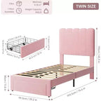 Struttura Letto Singolo in Velluto Beige con Cassetto Contenitore, Testiera, Supporto a Doghe, Senza Rete a Molle, Silenzioso, Facile da Montare