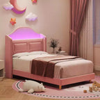 Telaio letto singolo in velluto rosa con testiera a libreria, funzione luce, contenitore, senza rete a molle, facile montaggio