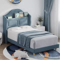 Pink Velvet Twin Bed Frame with Bookcase Headboard, Glow Feature, Storage, No Box Spring, Easy Assembly