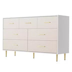 COZONY Cassettiera a 7 cassetti con maniglie dorate, mobile moderno in legno con gambe in metallo, organizer bianco per camera da letto, soggiorno, corridoio