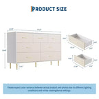 COZONY Cassettiera a 7 cassetti con maniglie dorate, mobile moderno in legno con gambe in metallo, organizer bianco per camera da letto, soggiorno, corridoio