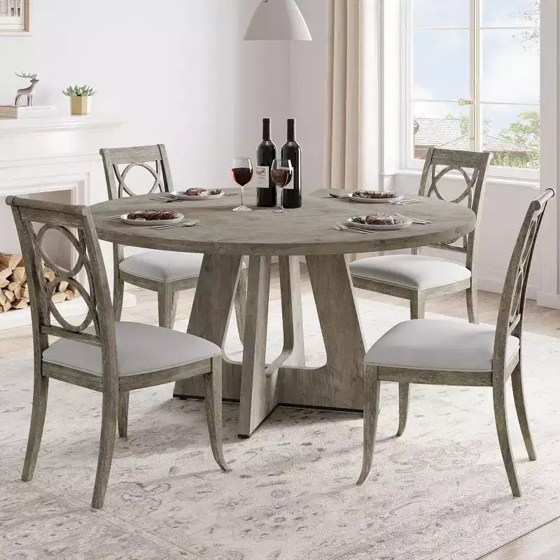 Tavolo da pranzo 47 per 4-6 persone, rotondo con piano in legno e base a piedistallo per sala da pranzo, cucina (sedie non incluse)