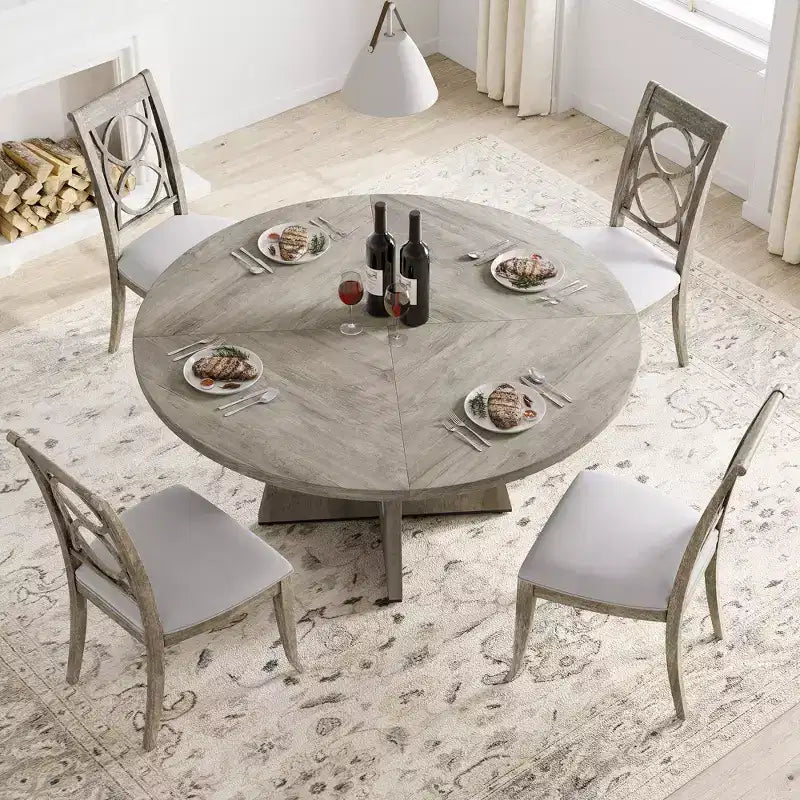 Tavolo da pranzo 47 per 4-6 persone, rotondo con piano in legno e base a piedistallo per sala da pranzo, cucina (sedie non incluse)