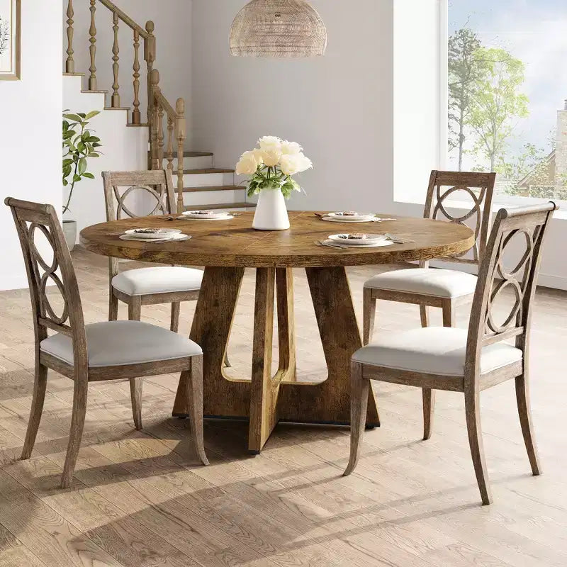 Tavolo da pranzo 47 per 4-6 persone, rotondo con piano in legno e base a piedistallo per sala da pranzo, cucina (sedie non incluse)