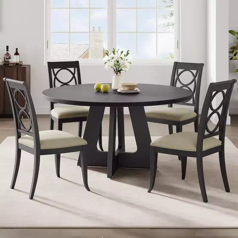 Tavolo da pranzo 47 per 4-6 persone, rotondo con piano in legno e base a piedistallo per sala da pranzo, cucina (sedie non incluse)
