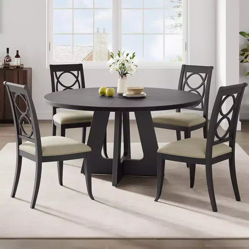 Tavolo da pranzo 47 per 4-6 persone, rotondo con piano in legno e base a piedistallo per sala da pranzo, cucina (sedie non incluse)