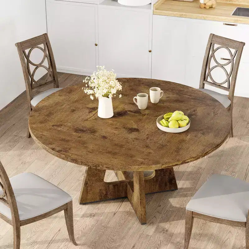 Tavolo da pranzo 47 per 4-6 persone, rotondo con piano in legno e base a piedistallo per sala da pranzo, cucina (sedie non incluse)