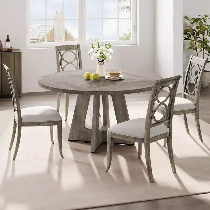Tavolo da pranzo 47 per 4-6 persone, rotondo con piano in legno e base a piedistallo per sala da pranzo, cucina (sedie non incluse)