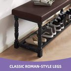 Panchina scarpiera da ingresso con seduta imbottita e contenitore per 5-6 paia di scarpe, scarpiera con gambe in stile romano