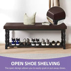 Panchina scarpiera da ingresso con seduta imbottita e contenitore per 5-6 paia di scarpe, scarpiera con gambe in stile romano