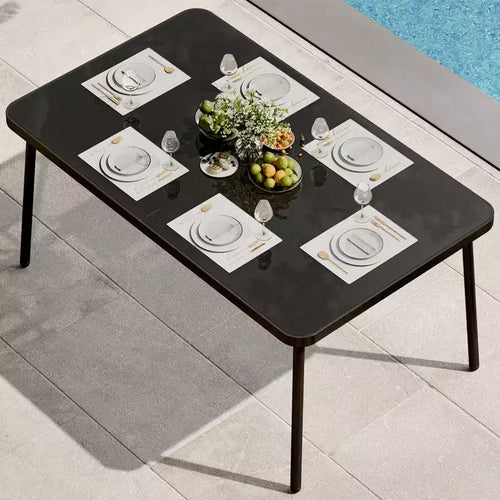 59 Tempered Glass Dining Table with Metal Frame for 4-6 Person, Rectangular Black
