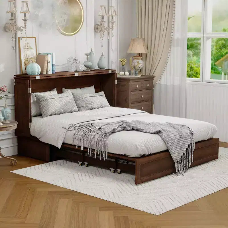 Letto a scomparsa Keloyid Haimyy Queen con struttura in legno massiccio, caricatore integrato e cassetto robusto
