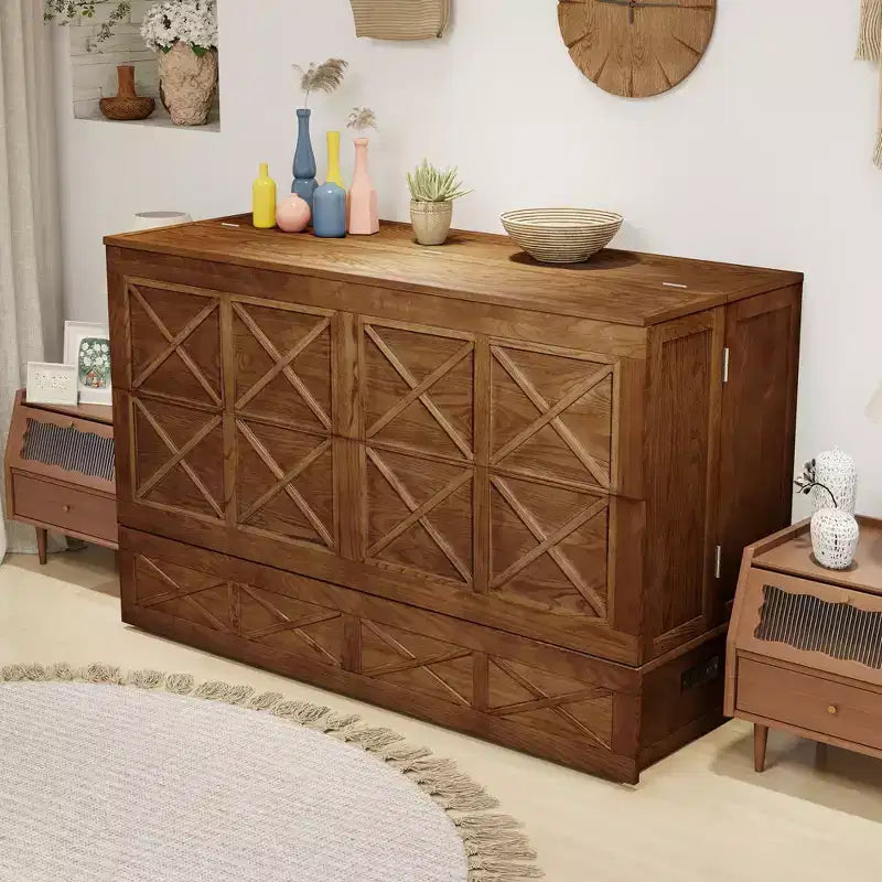 Letto a scomparsa Keloyid Haimyy Queen con struttura in legno massiccio, caricatore integrato e cassetto robusto