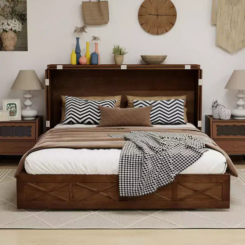 Letto a scomparsa Keloyid Haimyy Queen con struttura in legno massiccio, caricatore integrato e cassetto robusto