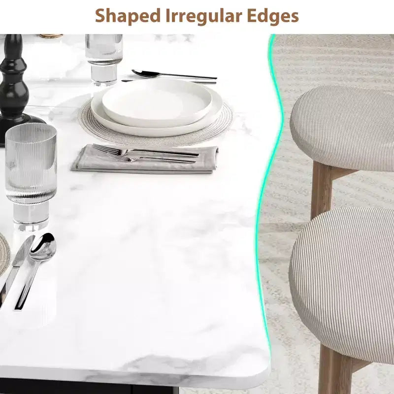 Tavolo da pranzo rettangolare da 71/78 per 6-8 persone con bordo irregolare a onda e struttura in metallo, impermeabile e antigraffio, versatile per mangiare/lavorare/studiare