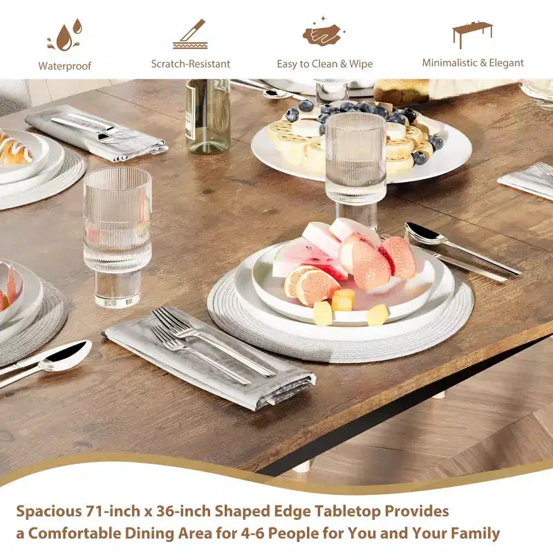 Tavolo da pranzo rettangolare da 71/78 per 6-8 persone con bordo irregolare a onda e struttura in metallo, impermeabile e antigraffio, versatile per mangiare/lavorare/studiare