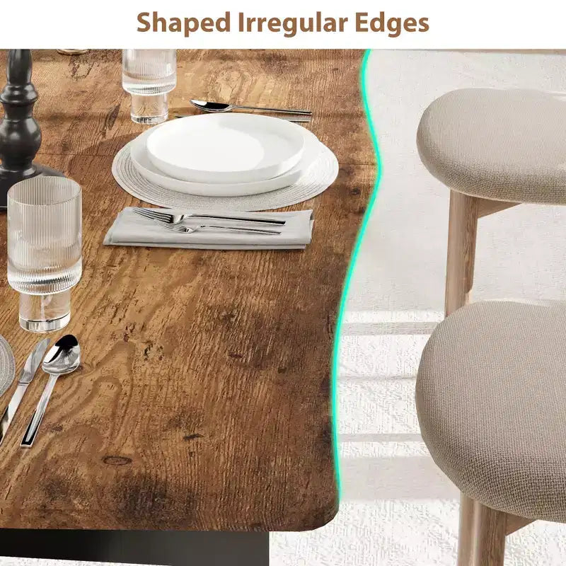 Tavolo da pranzo rettangolare da 71/78 per 6-8 persone con bordo irregolare a onda e struttura in metallo, impermeabile e antigraffio, versatile per mangiare/lavorare/studiare
