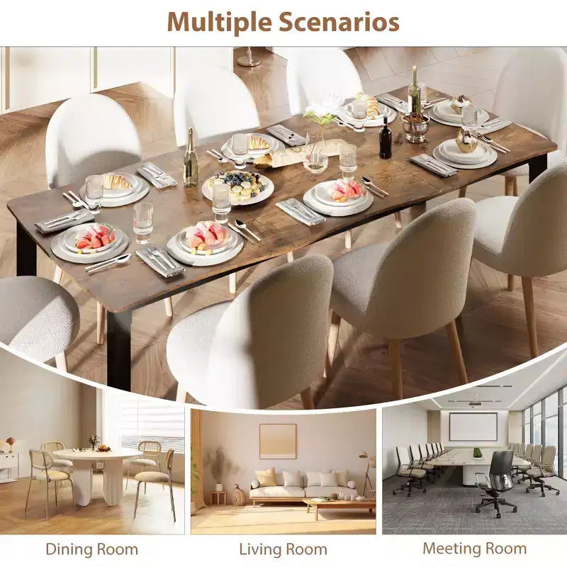 Tavolo da pranzo rettangolare da 71/78 per 6-8 persone con bordo irregolare a onda e struttura in metallo, impermeabile e antigraffio, versatile per mangiare/lavorare/studiare