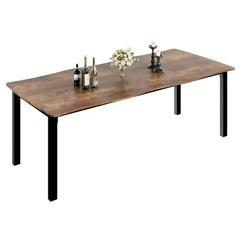 Tavolo da pranzo rettangolare da 71/78 per 6-8 persone con bordo irregolare a onda e struttura in metallo, impermeabile e antigraffio, versatile per mangiare/lavorare/studiare