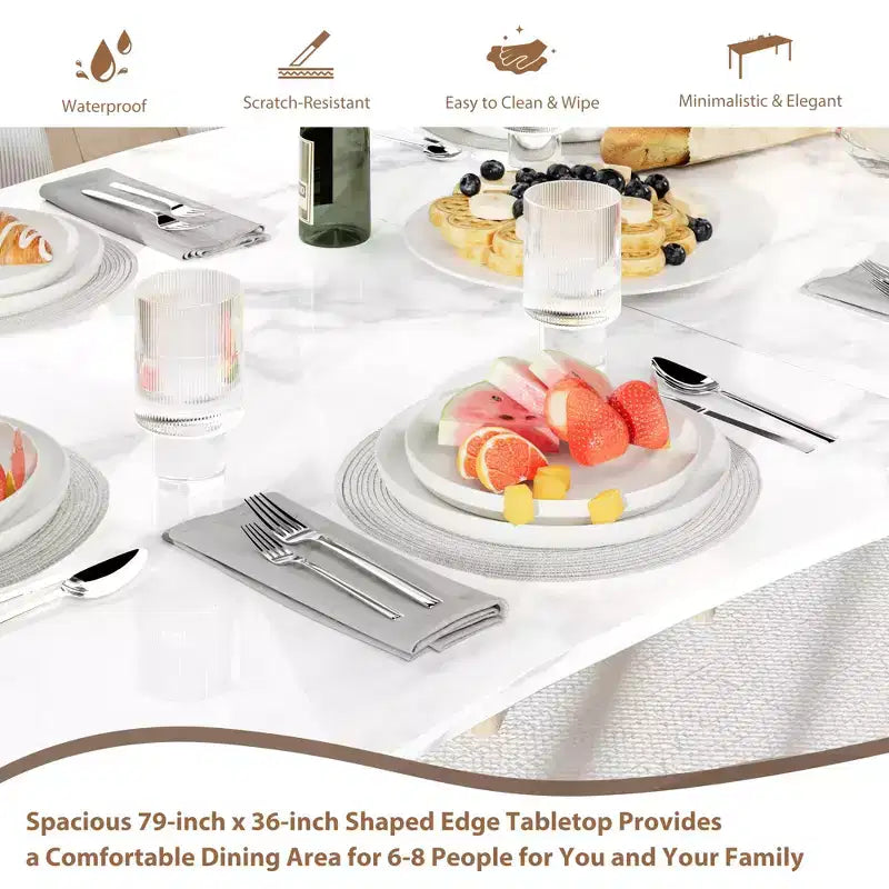 Tavolo da pranzo rettangolare da 71/78 per 6-8 persone con bordo irregolare a onda e struttura in metallo, impermeabile e antigraffio, versatile per mangiare/lavorare/studiare